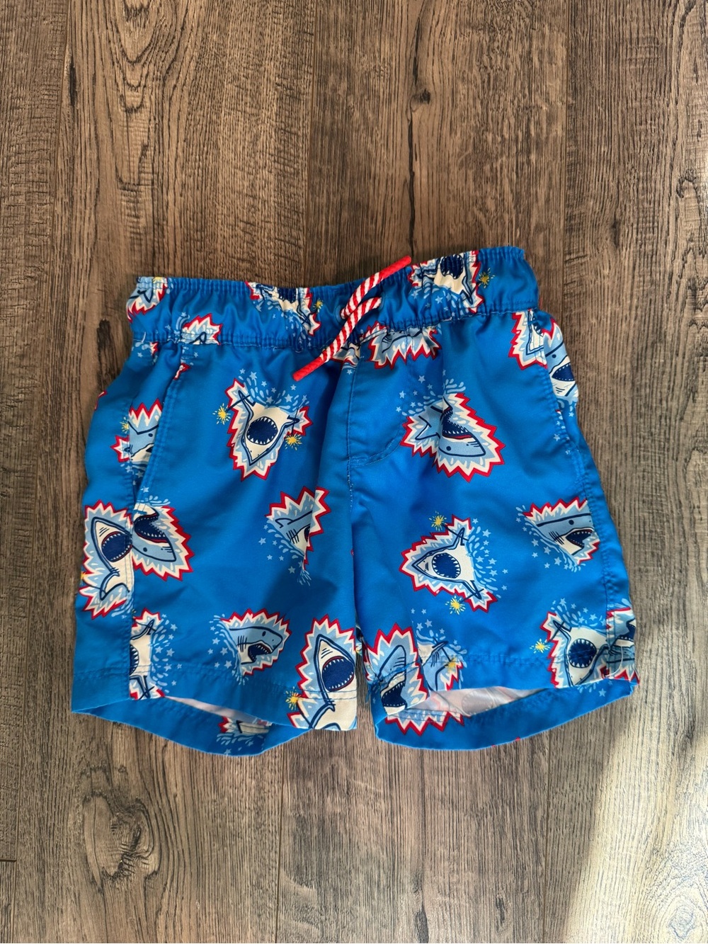 Cat & Jack Blue Shark Burst Swim Trunks with Red Accents
